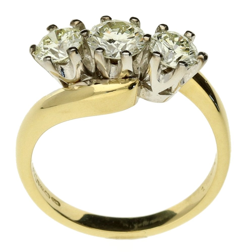 18ct Yellow Gold Twisted Trilogy Ring - Size J - 1.00ct