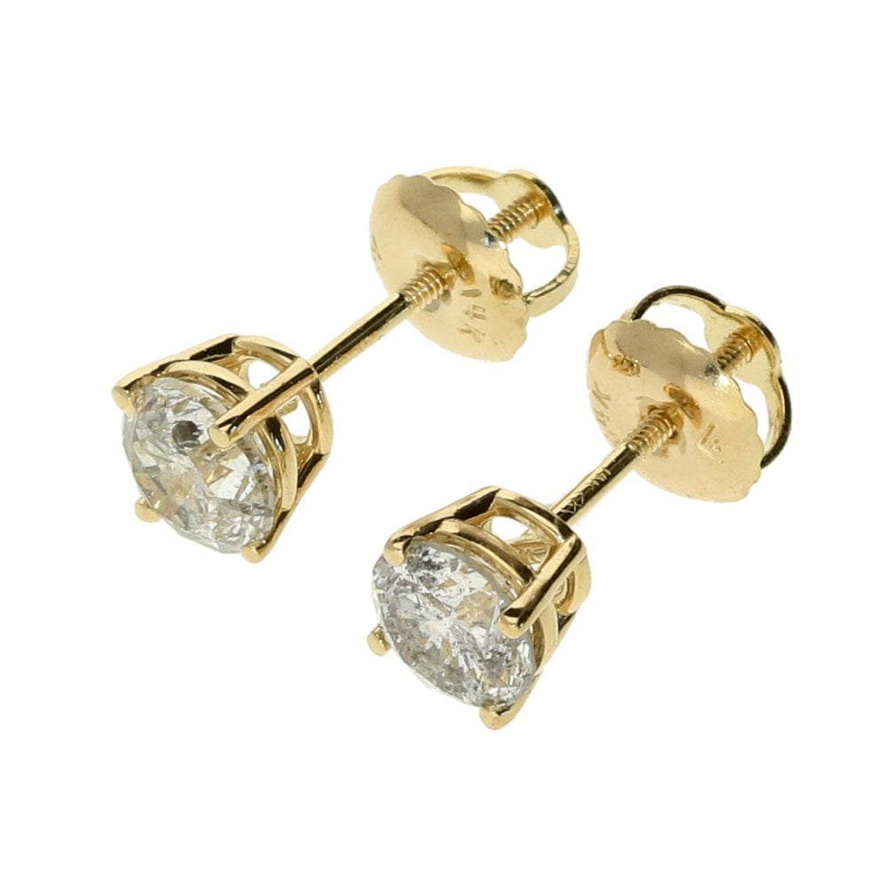 14ct Yellow Gold- Diamond Stud Earrings- Screw Back