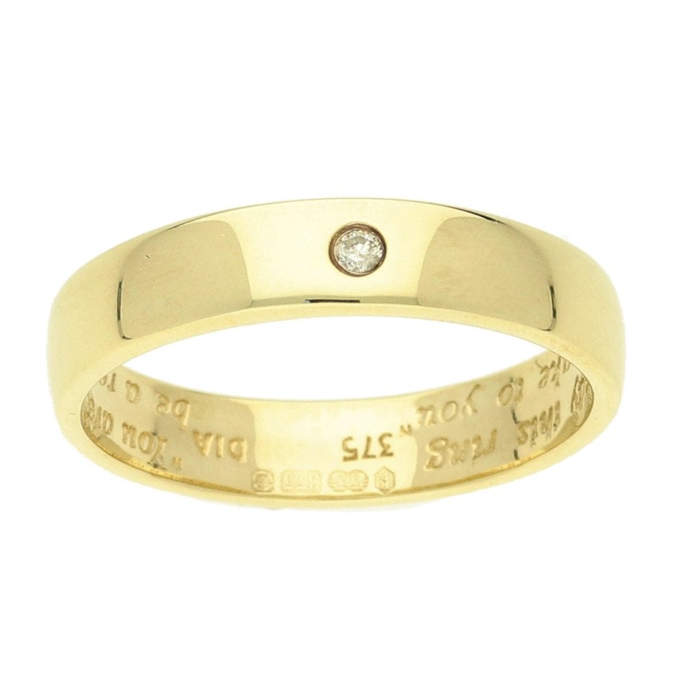 9ct D Shape Diamond Wedding Ring - 4mm - L - 2.6g