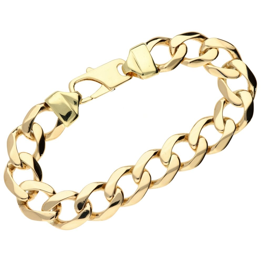 9ct Yellow Gold Gents Curb Bracelet- 9Inches