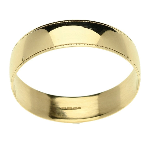 9ct Gold D-Shape Wedding Ring Patterned Edge-Size W