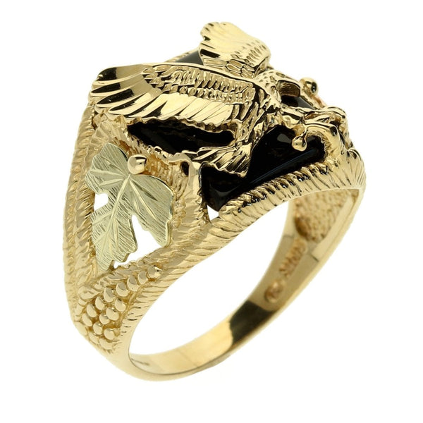 9ct Yellow Gold Eagle Onyx Gents Ring - Size U
