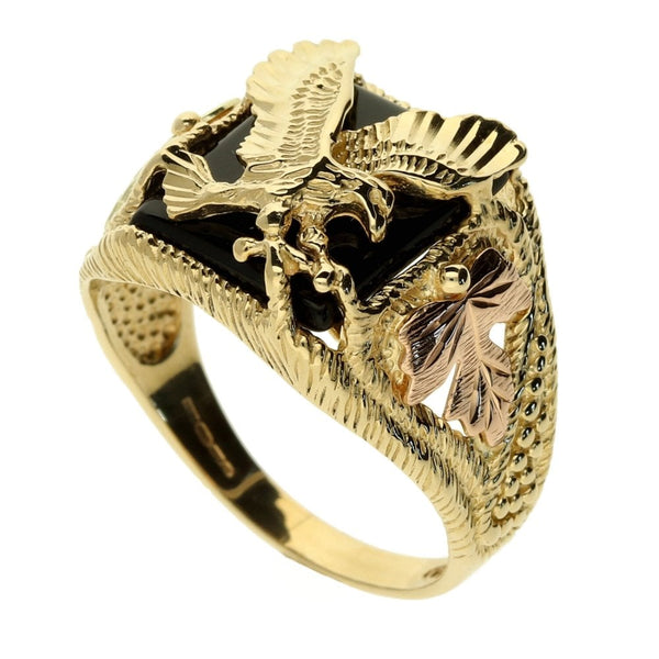 9ct Yellow Gold Eagle Onyx Gents Ring - Size U