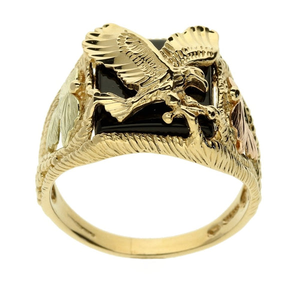 9ct Yellow Gold Eagle Onyx Gents Ring - Size U