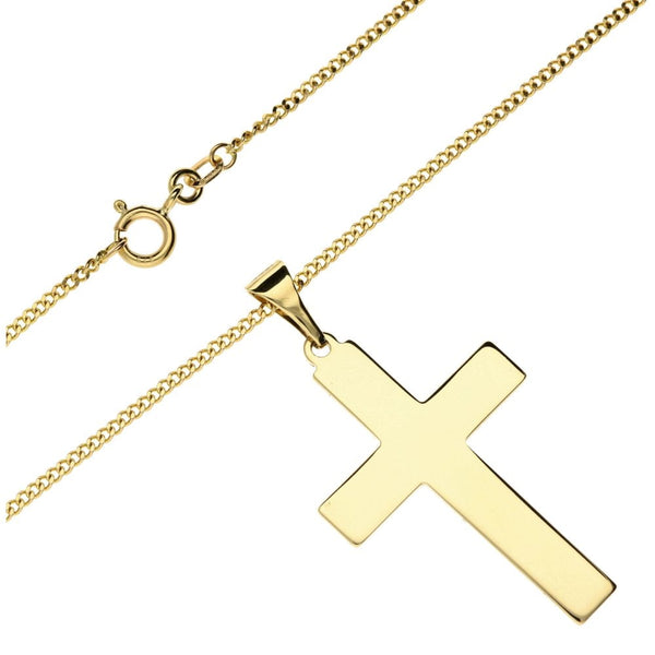 9ct Yellow Gold  Cross And Curb Chain- 22inches