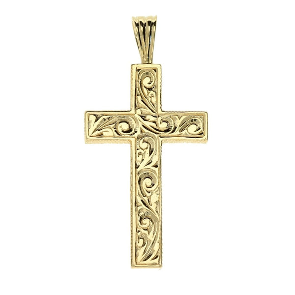 9ct Yellow Gold Patterned Cross Pendant