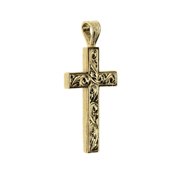 9ct Yellow Gold Patterned Cross Pendant