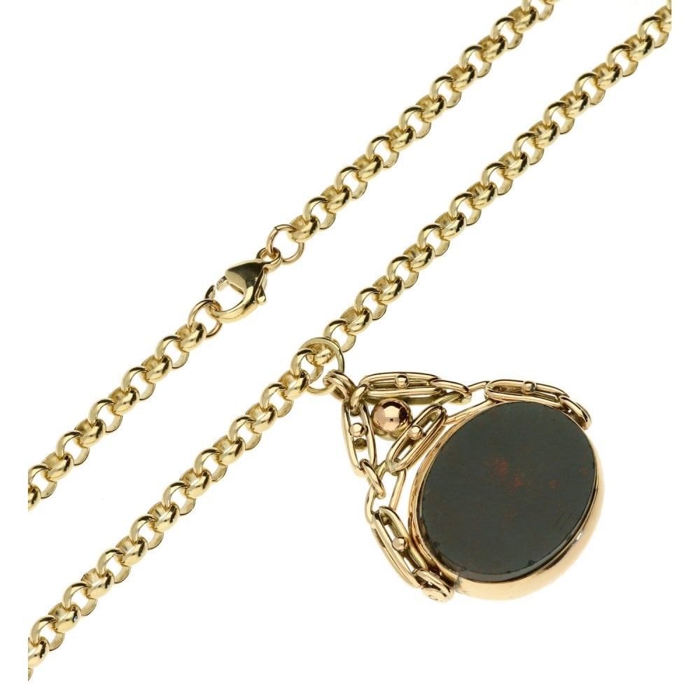 9ct Belcher Chain Necklace And Bloodstone & Sard Fob Pendant
