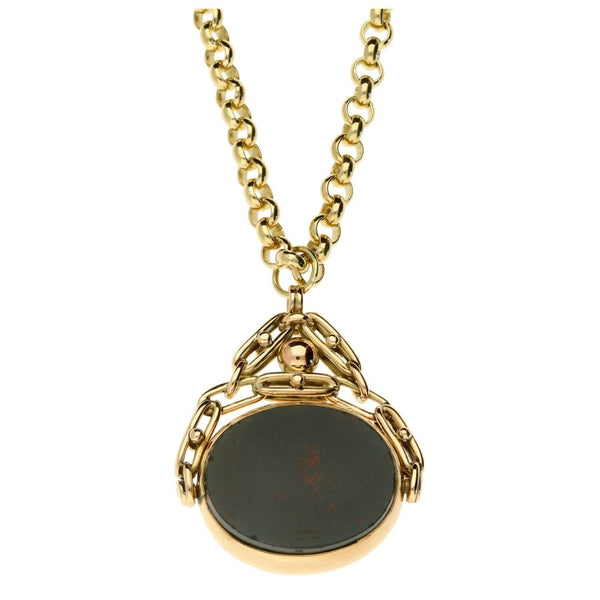 9ct Belcher Chain Necklace And Bloodstone & Sard Fob Pendant