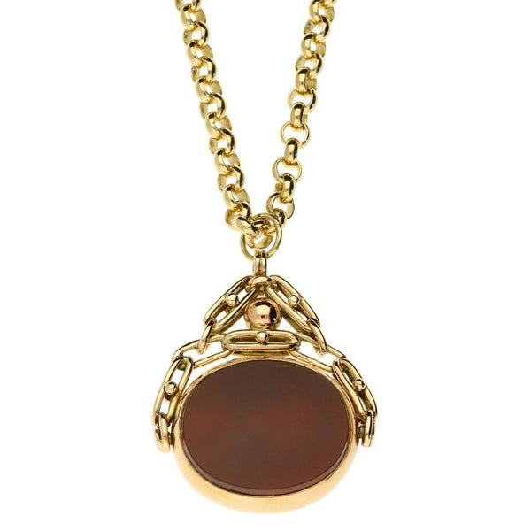 9ct Belcher Chain Necklace And Bloodstone & Sard Fob Pendant
