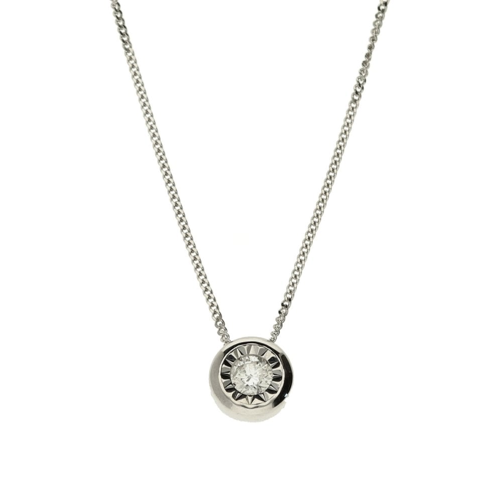 9ct White Gold Ladies Diamond Pendant & Necklace-18Inches