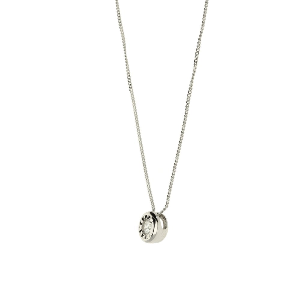 9ct White Gold Ladies Diamond Pendant & Necklace-18Inches