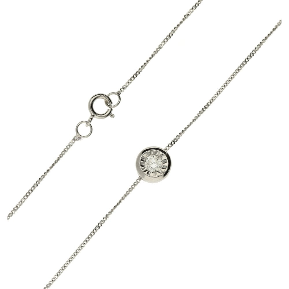9ct White Gold Ladies Diamond Pendant & Necklace-18Inches
