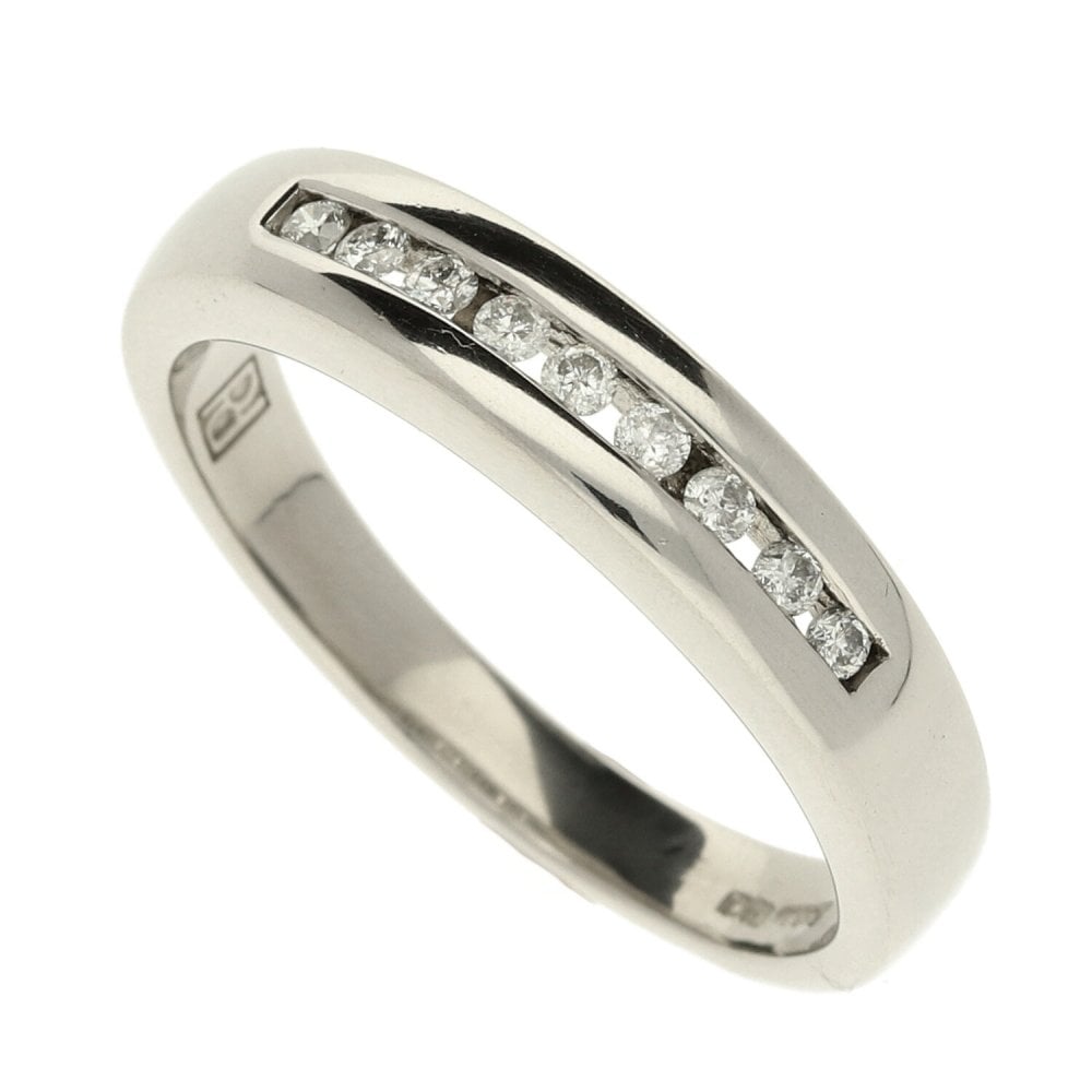 Gents Platinum Diamond Half Eternity Ring- Size Y
