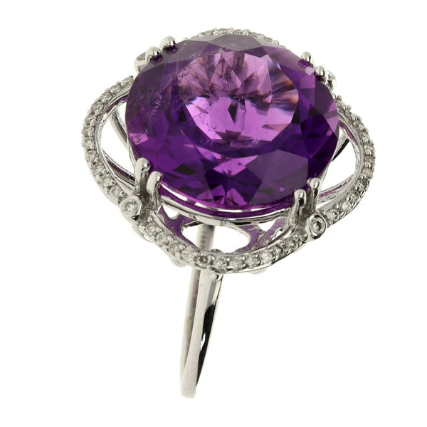 18ct White Gold Ladies Purple Amethyst Diamond Ring - N1/2
