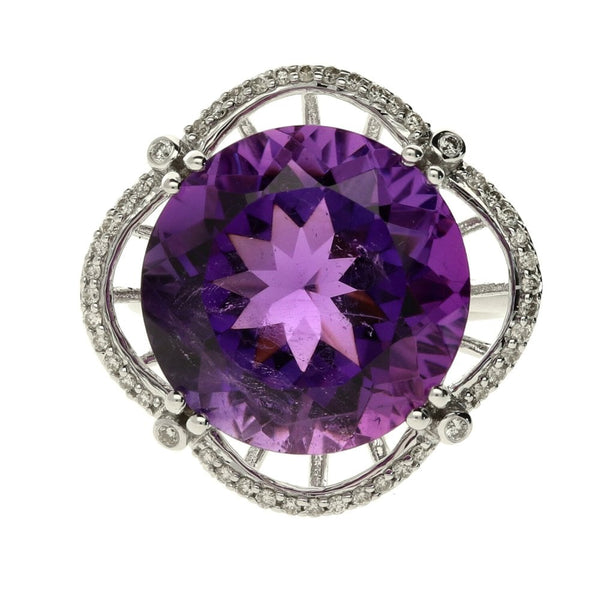 18ct White Gold Ladies Purple Amethyst Diamond Ring - N1/2
