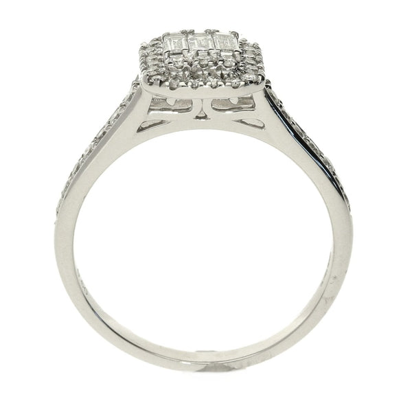 9ct White Gold Cluster Diamond Ring- Size N