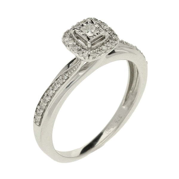 9ct White Gold Cluster Diamond Ring- Size N