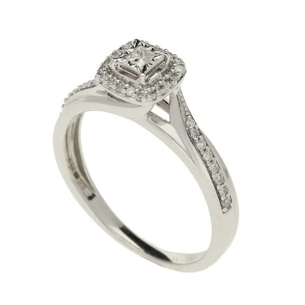 9ct White Gold Cluster Diamond Ring- Size N