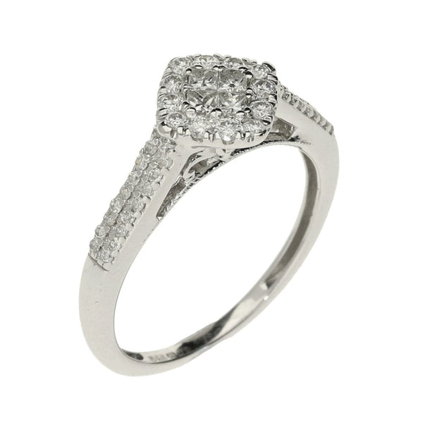 9ct White Gold Ladies Cluster Diamond-Size J1/2