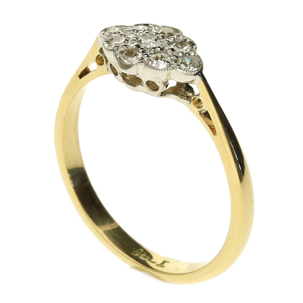 Ladies 18ct Yellow Gold Diamond Cluster Ring - Size L½