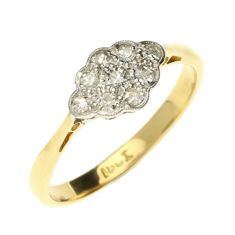 Ladies 18ct Yellow Gold Diamond Cluster Ring - Size L½