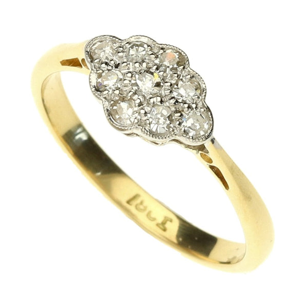 Ladies 18ct Yellow Gold Diamond Cluster Ring - Size L½