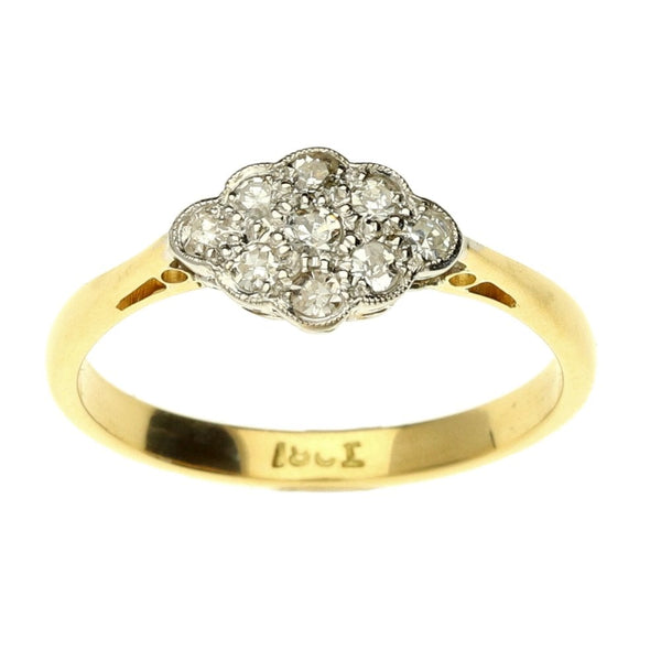 Ladies 18ct Yellow Gold Diamond Cluster Ring - Size L½