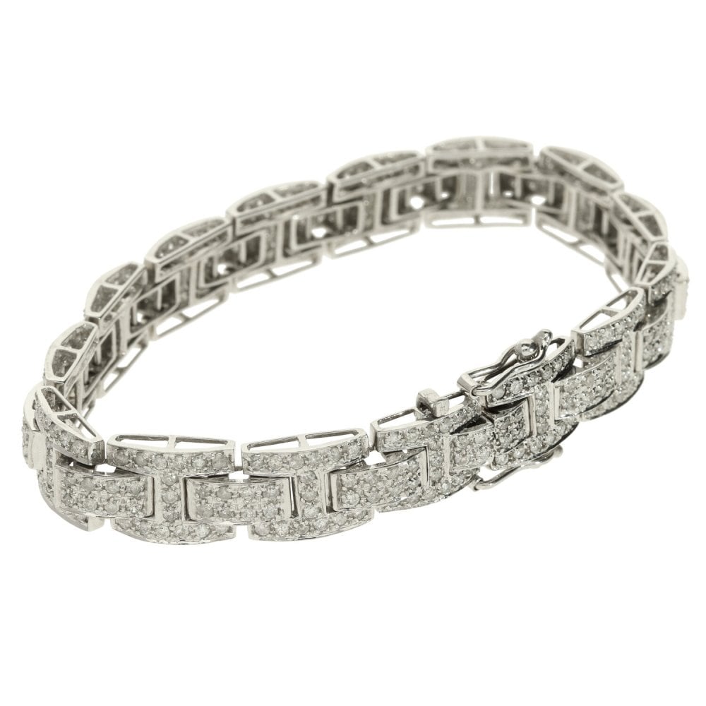 9ct White Gold Diamond Panel Bracelet- 7Inches