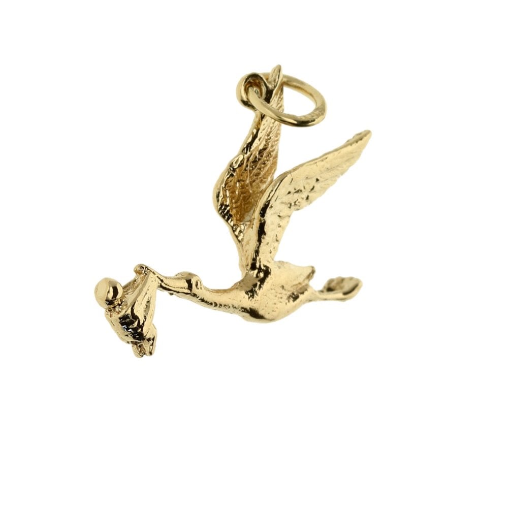 9ct Yellow Gold Stork & Baby Charm