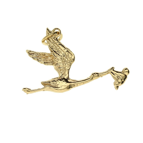 9ct Yellow Gold Stork & Baby Charm