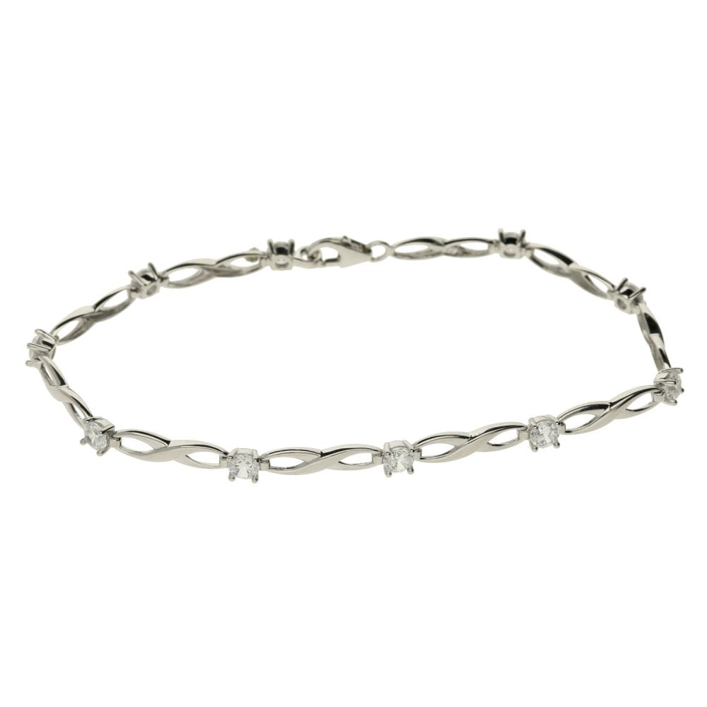 9ct White Gold Ladies Cubic zirconia Bracelet-7 Inches