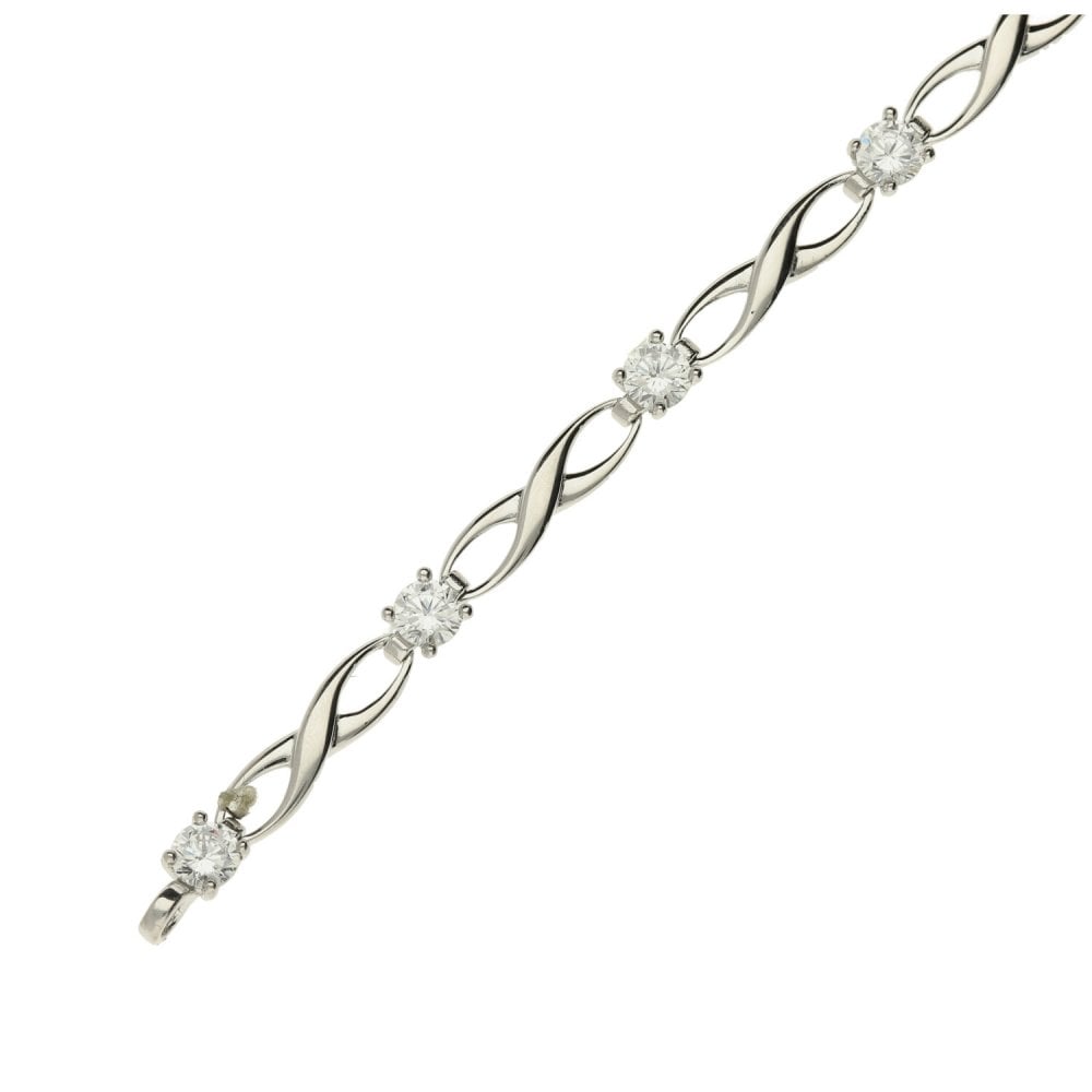 9ct White Gold Ladies Cubic zirconia Bracelet-7 Inches