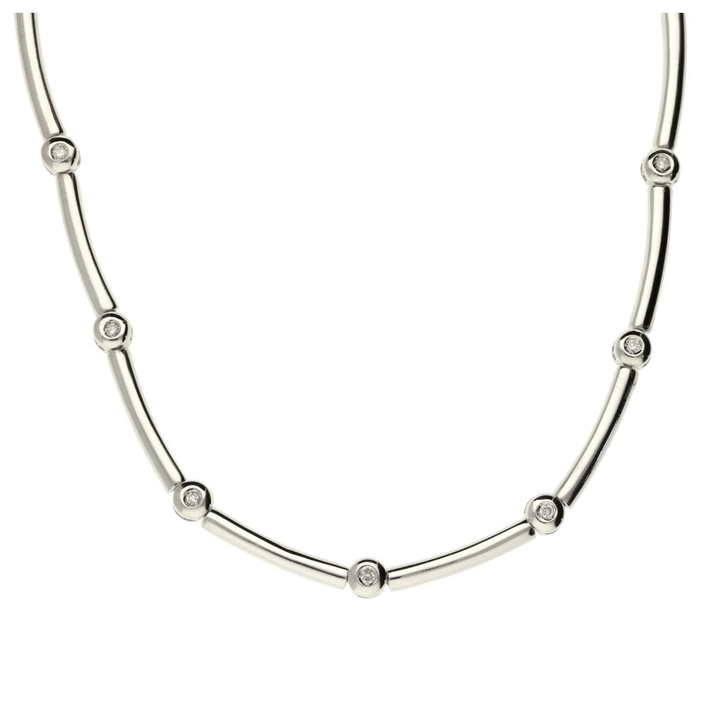 18ct White Gold Ladies Diamond Necklace - 17" - 25.8g