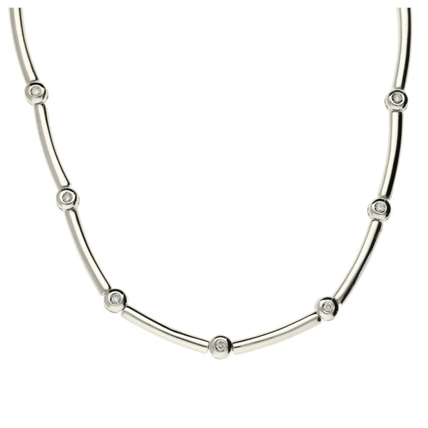 18ct White Gold Ladies Diamond Necklace - 17" - 25.8g