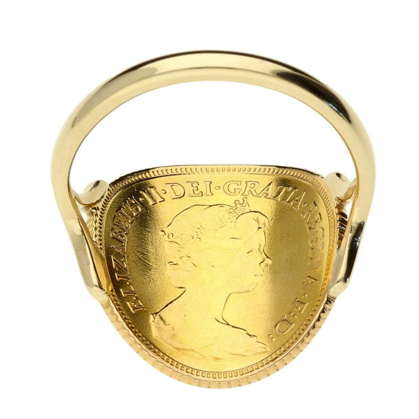 Gold 1982 Bent Over Half Sovereign Ring - Size O - 5.1g