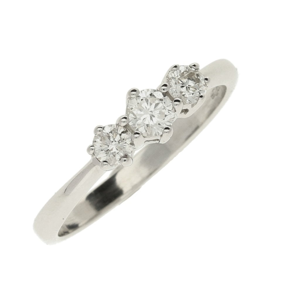 9ct White Gold Diamond Trilogy Ring - Size Q