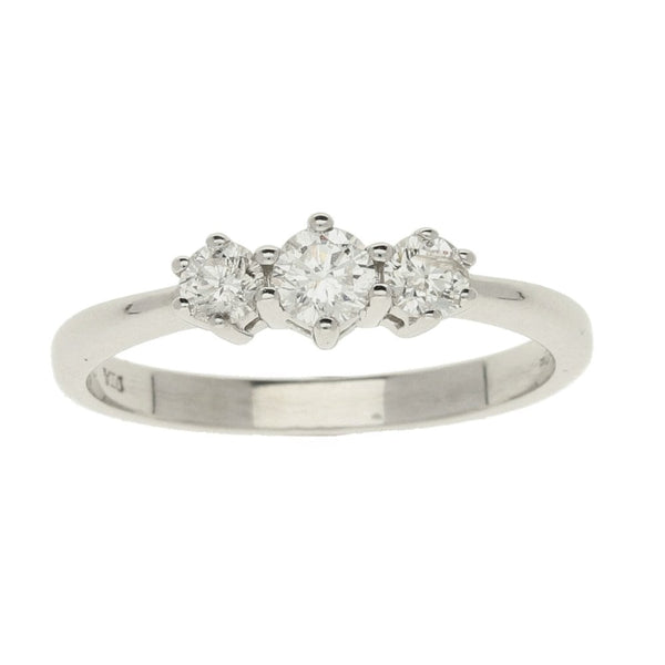 9ct White Gold Diamond Trilogy Ring - Size Q