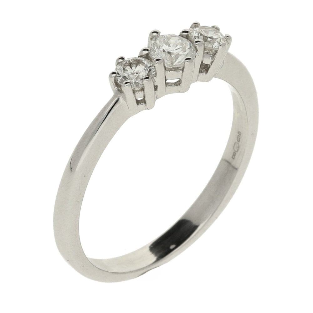 9ct White Gold Diamond Trilogy Ring - Size Q