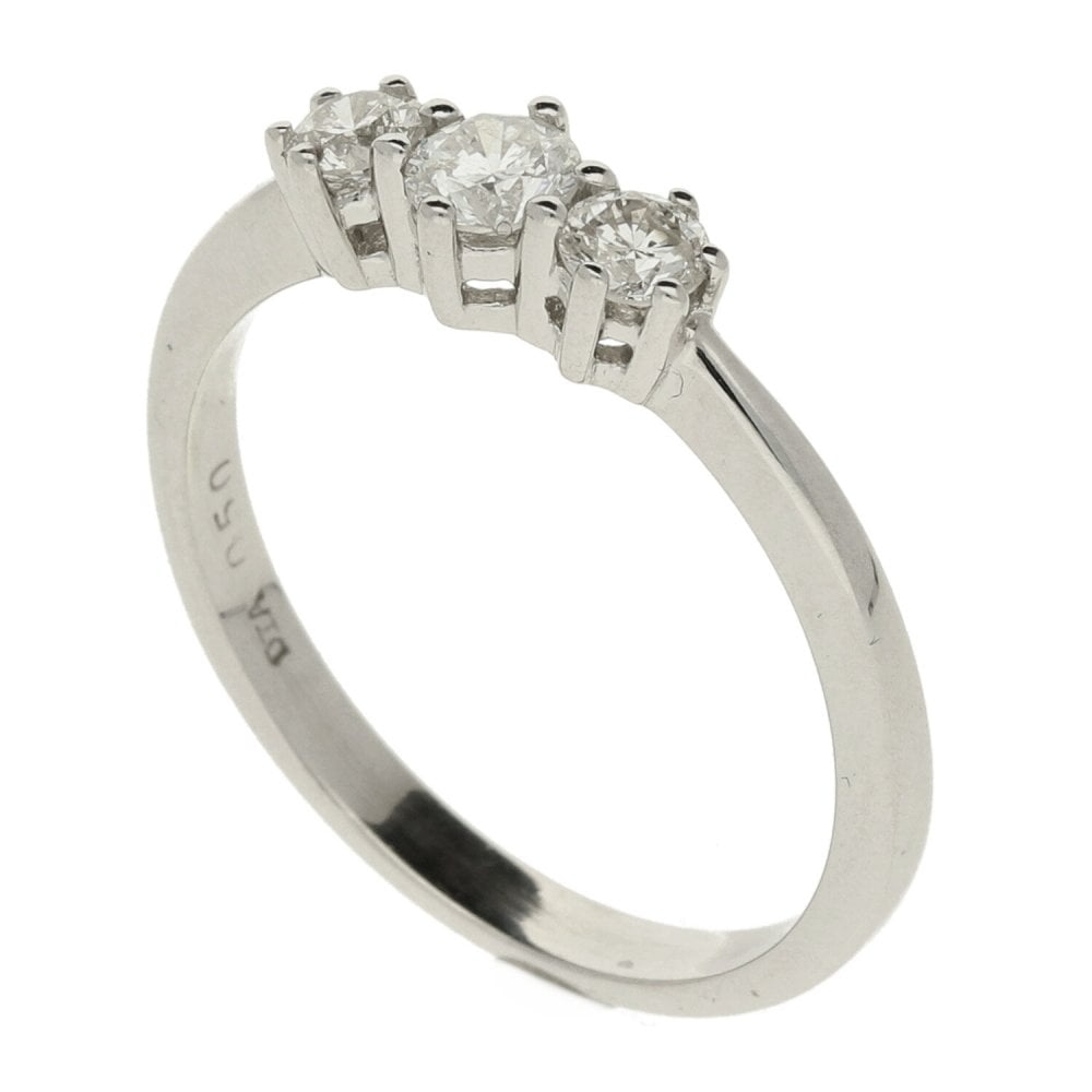 9ct White Gold Diamond Trilogy Ring - Size Q