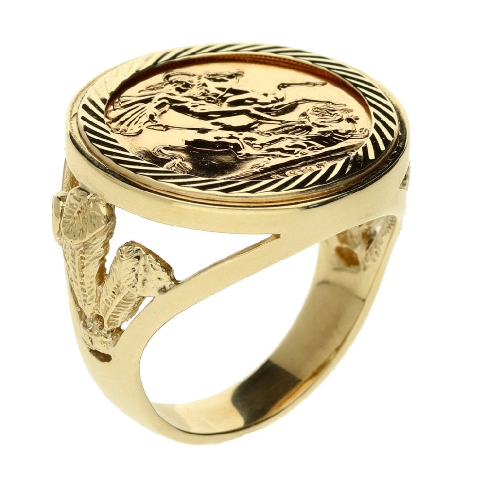 9ct Yellow Gold Gents Full Soverign Ring-1997- Size W