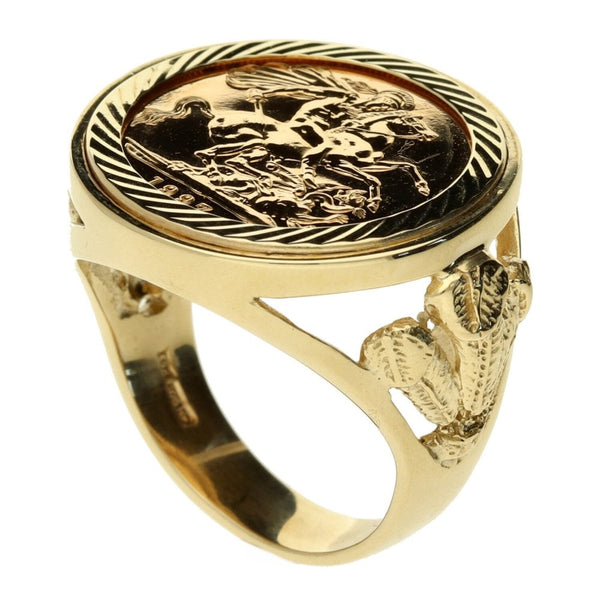 9ct Yellow Gold Gents Full Soverign Ring-1997- Size W