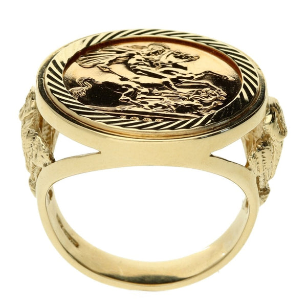 9ct Yellow Gold Gents Full Soverign Ring-1997- Size W