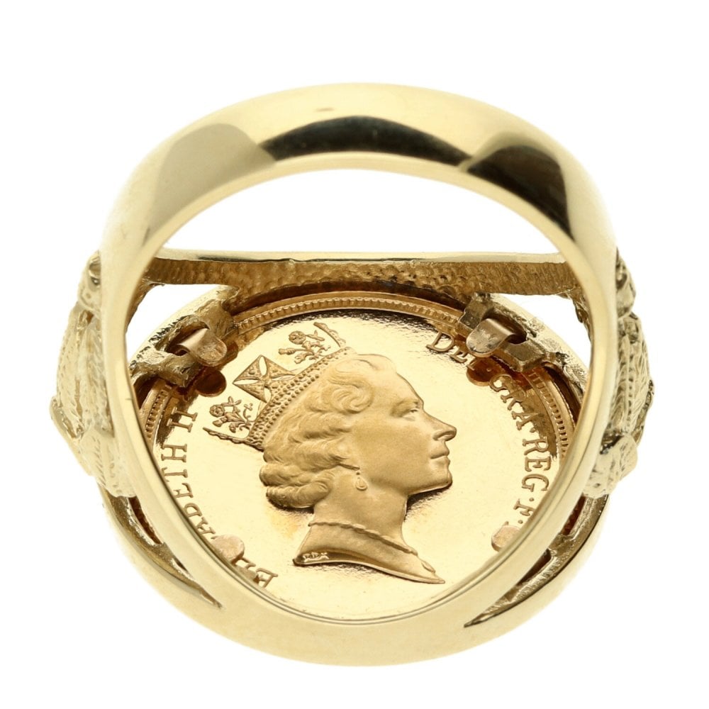 9ct Yellow Gold Gents Full Soverign Ring-1997- Size W