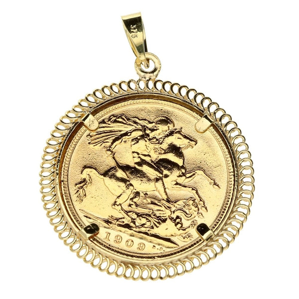 9ct Gold King Edward VII Full Sovereign Pendant 1909