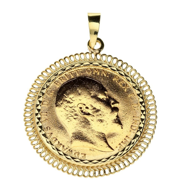 9ct Gold King Edward VII Full Sovereign Pendant 1909