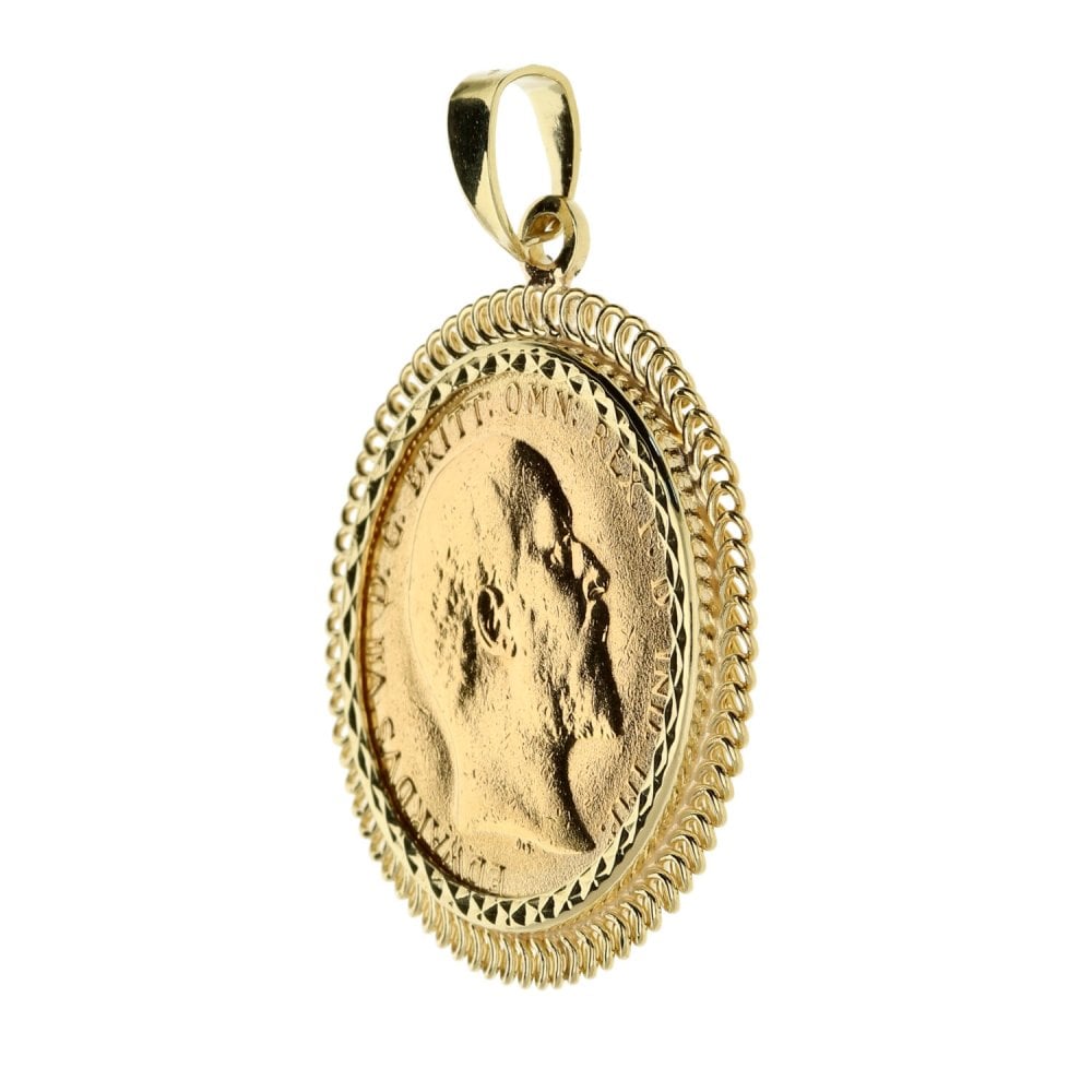 9ct Gold King Edward VII Full Sovereign Pendant 1909