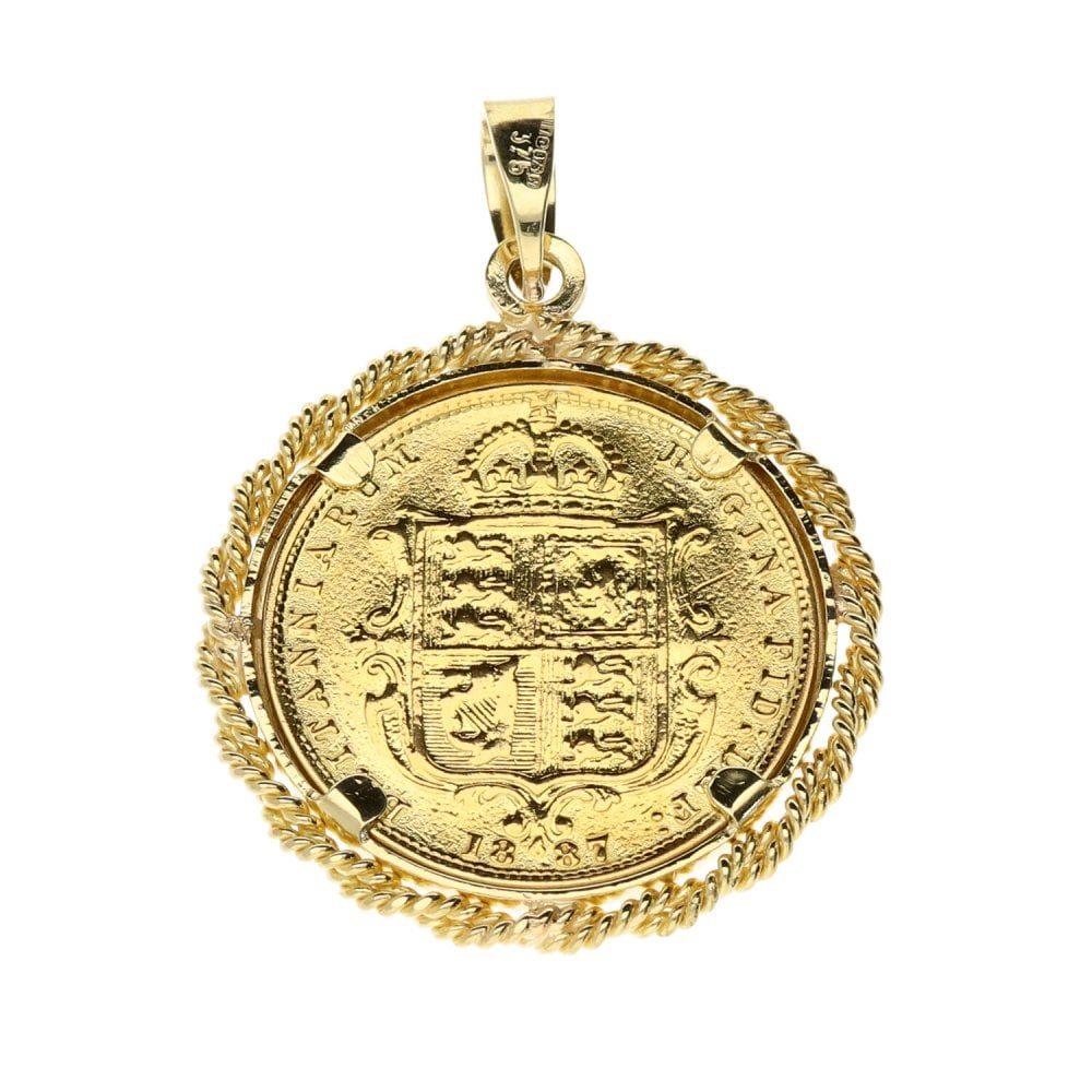 9ct Gold Queen Victoria Half Sovereign Coin Pendant 1887