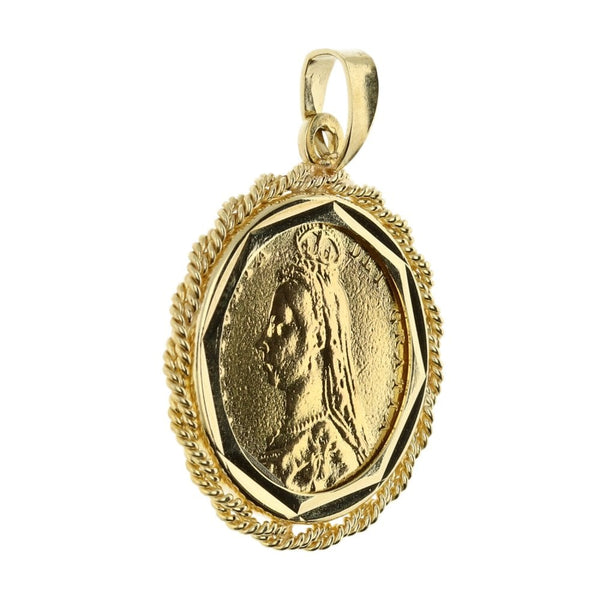 9ct Gold Queen Victoria Half Sovereign Coin Pendant 1887