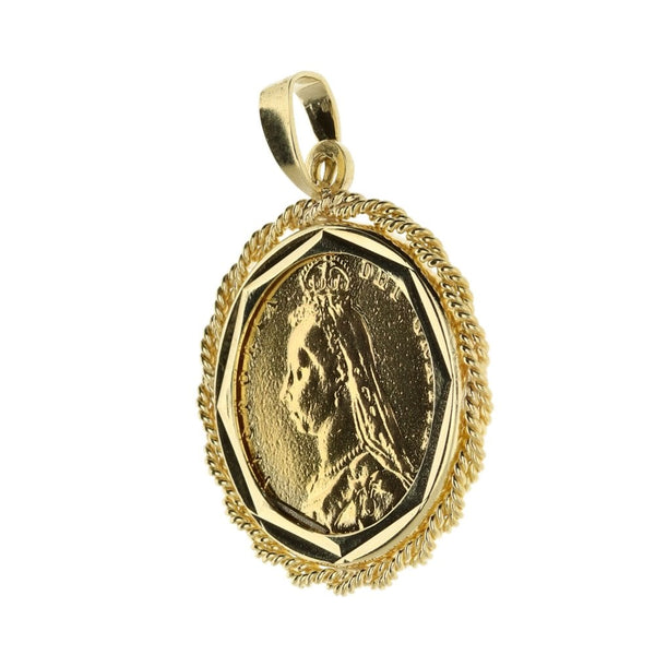 9ct Gold Queen Victoria Half Sovereign Coin Pendant 1887